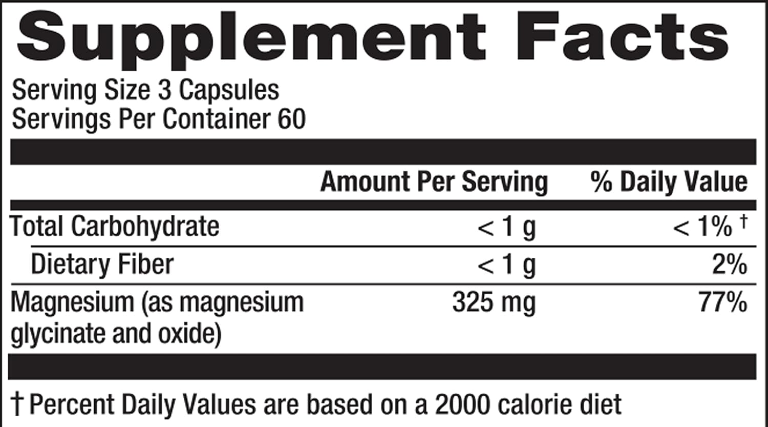 Non-GMO Vegan Magnesium Glycinate for Bone, Muscle, Heart & Nerve Health - Natural Vitality Calm, Gluten-Free 180ct