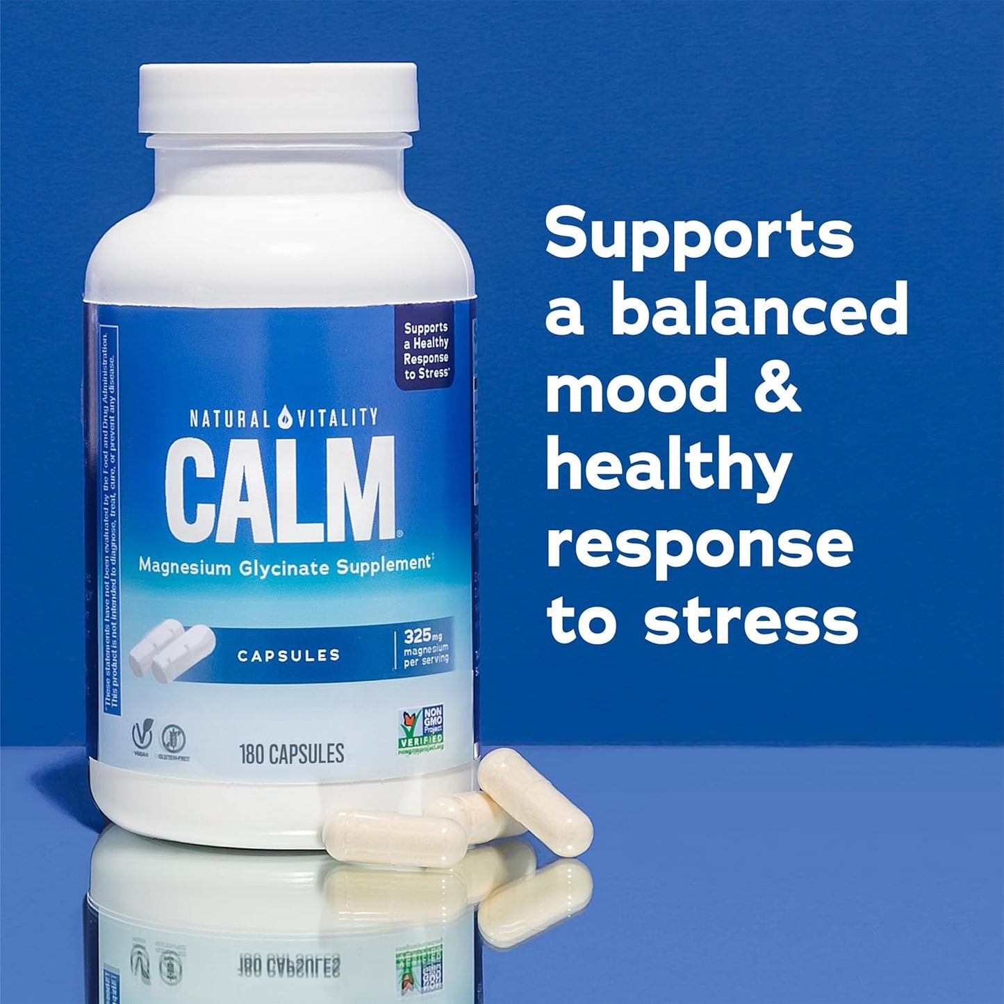 Non-GMO Vegan Magnesium Glycinate for Bone, Muscle, Heart & Nerve Health - Natural Vitality Calm, Gluten-Free 180ct
