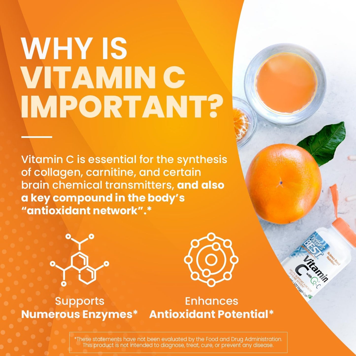 Non-GMO Vegan Vitamin C 1000mg Veggie Caps - Doctor's Best with Q-C, Gluten & Soy Free, 120 Count