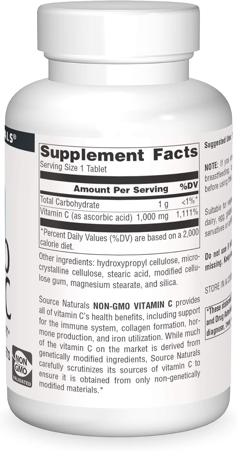 Non-GMO Vitamin C Tablet by SOURCE NATURALS - 120 Count Bottle for Immune Support and Antioxidant Boost