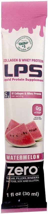 Non-GMO Watermelon Flavored LPS Liquid Collagen & Whey Protein Supplement - Sugar-Free Drink for Healthy Skin & Hair - 100 Single Serve Packets for Men & Women