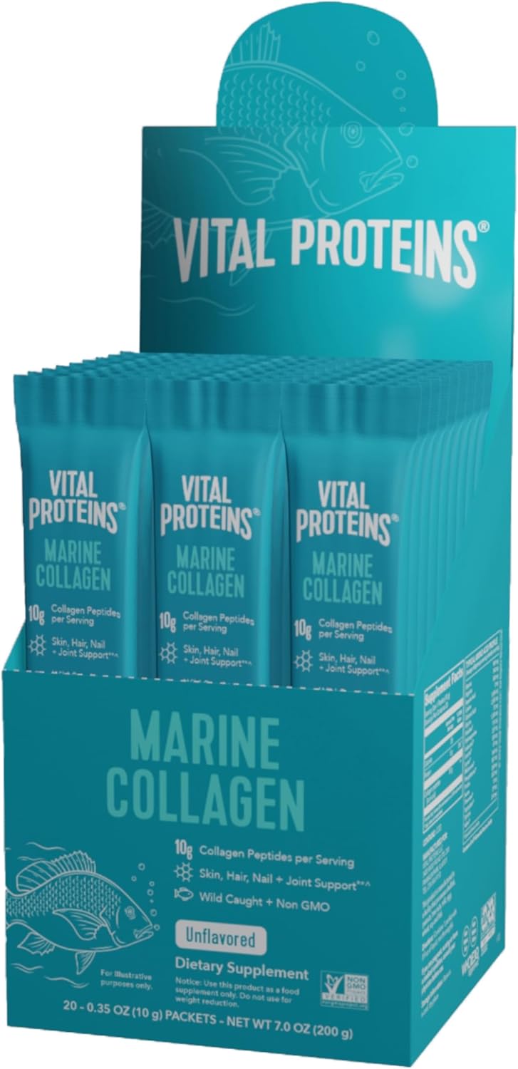 Non-GMO Wild-Caught Marine Collagen Stick Packs - Unflavored (10g) - 20 Pack Box