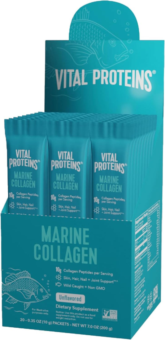 Non-GMO Wild-Caught Marine Collagen Stick Packs - Unflavored (10g) - 20 Pack Box