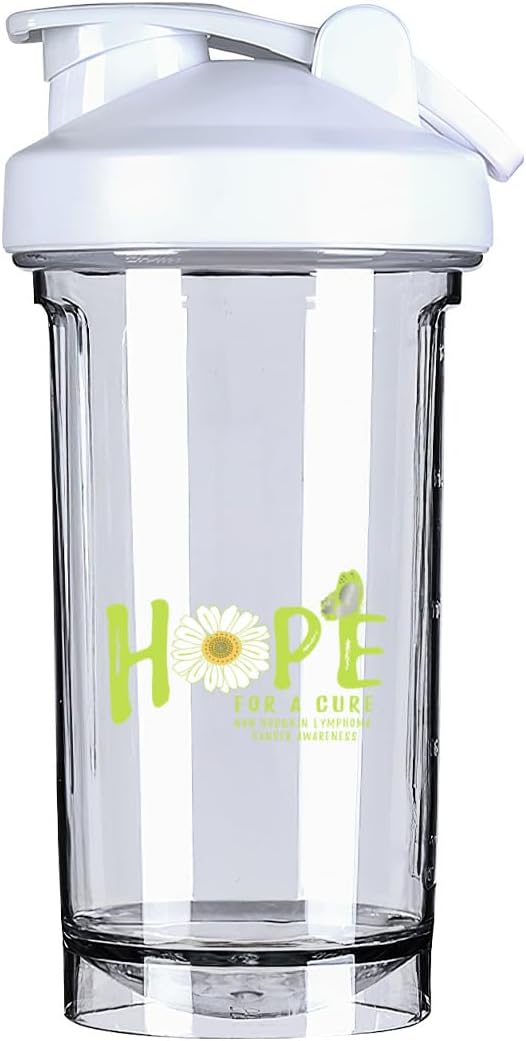 Non Hodgkin Lymphoma Awareness Flower Shaker Bottle - Leak-proof Protein Shake Mixer - 18 Oz White - Hope for A Cure