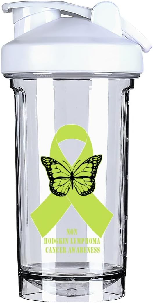 Non Hodgkin Lymphoma Cancer Awareness Shaker Bottle - Leak-proof Mixer for Pre Workout Protein Shakes - 18oz White Bottle