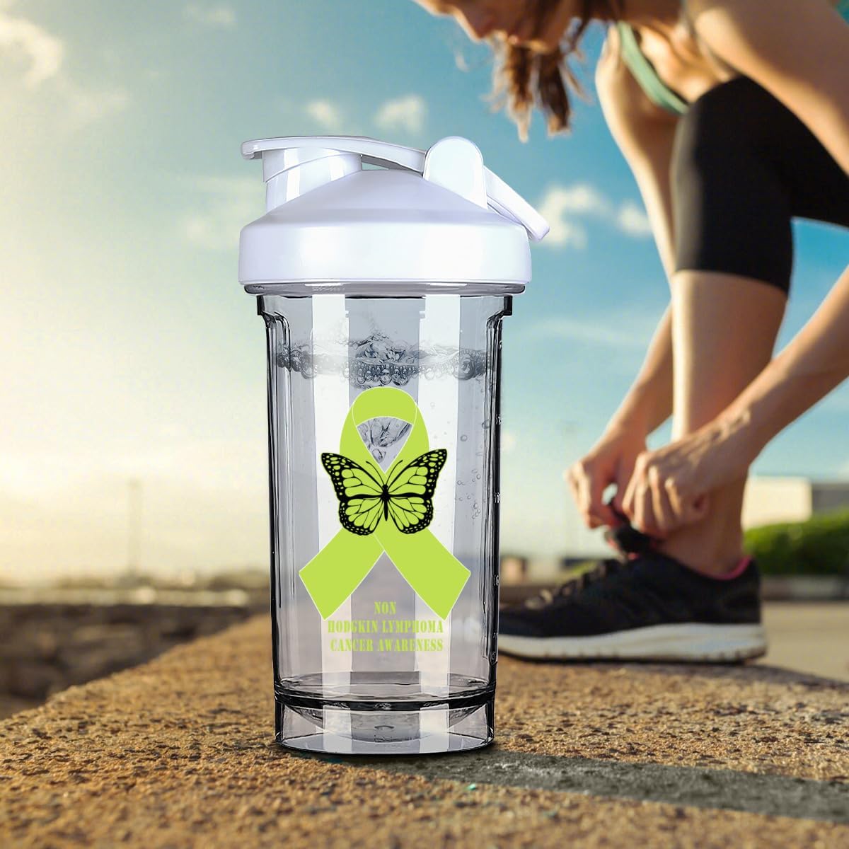 Non Hodgkin Lymphoma Cancer Awareness Shaker Bottle - Leak-proof Mixer for Pre Workout Protein Shakes - 18oz White Bottle