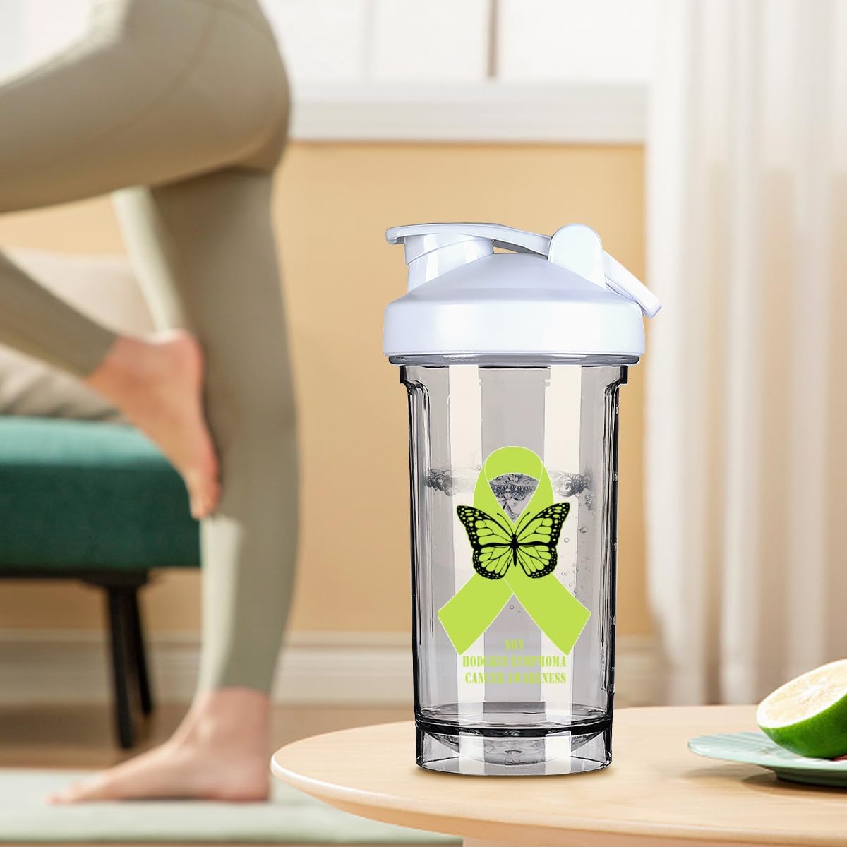 Non Hodgkin Lymphoma Cancer Awareness Shaker Bottle - Leak-proof Mixer for Pre Workout Protein Shakes - 18oz White Bottle