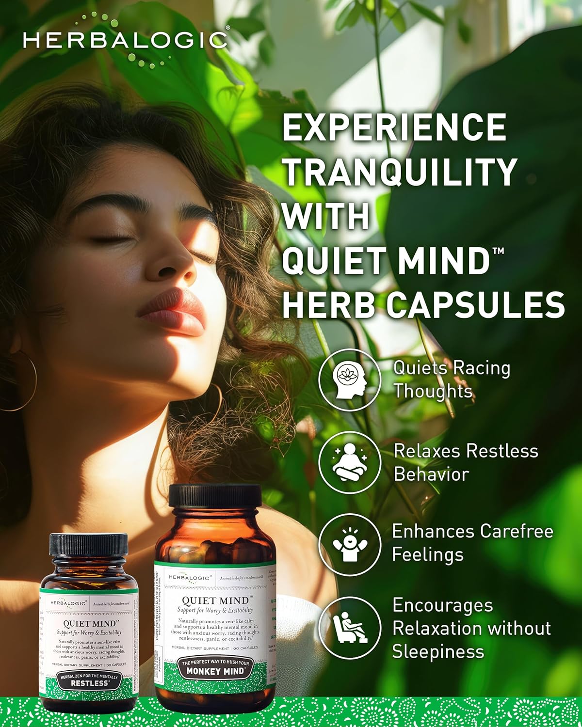Non-Sedating Herbalogic Quiet Mind Capsules - Promotes Calmness and Eases Anxiety - Traditional Chinese Formula - 30 Capsules