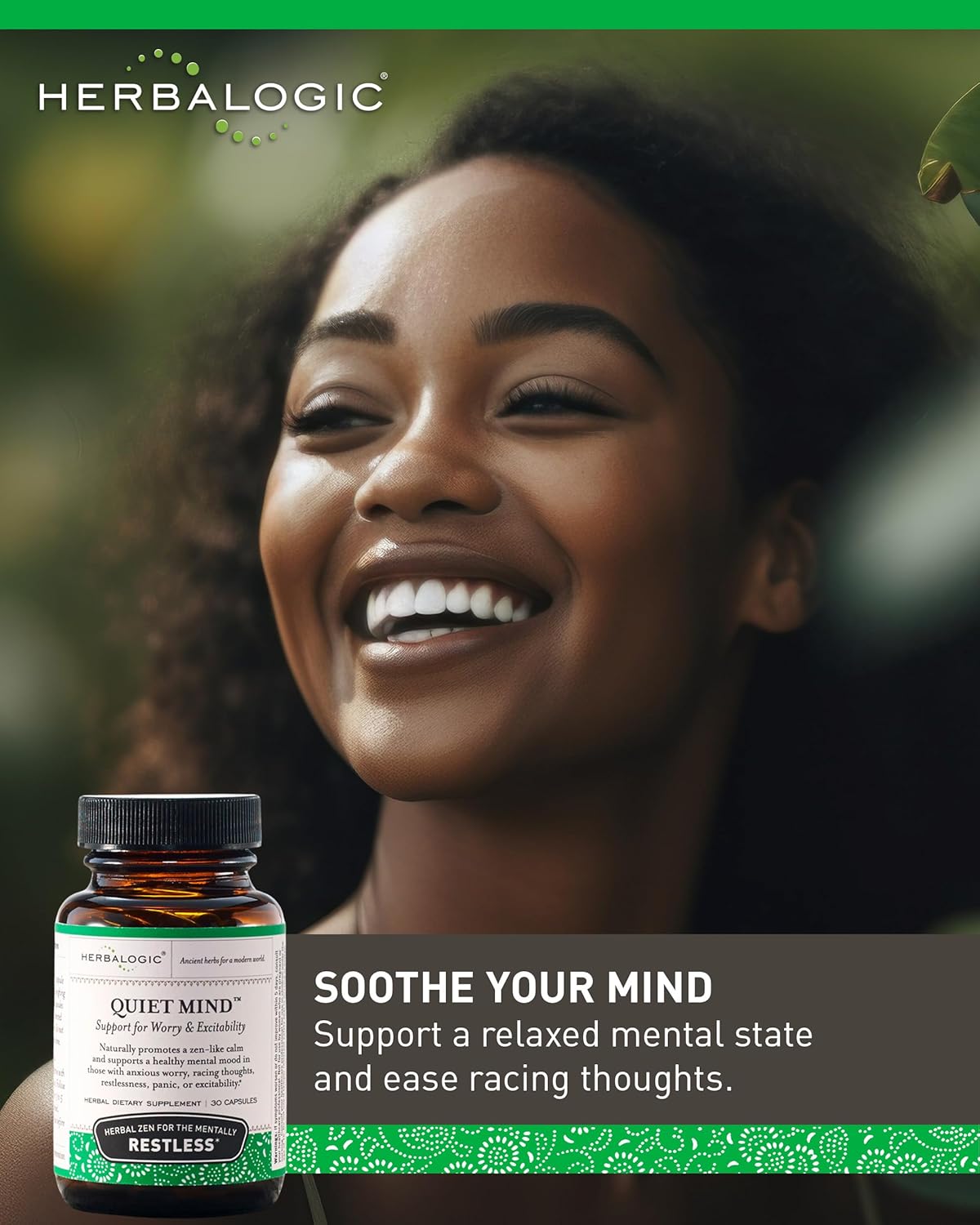 Non-Sedating Herbalogic Quiet Mind Capsules - Promotes Calmness and Eases Anxiety - Traditional Chinese Formula - 30 Capsules