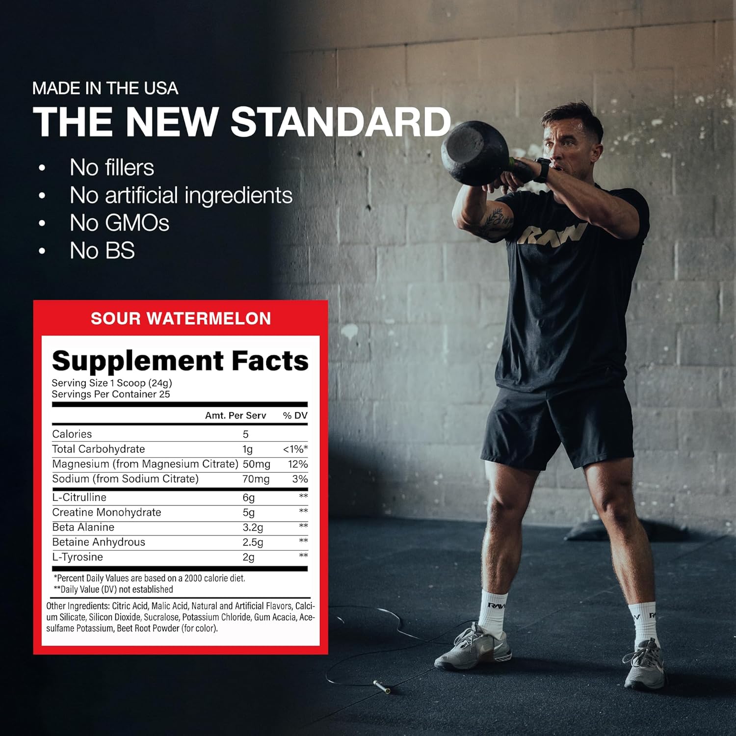 Non-Stimulant Pre-Workout Powder for Endurance, Strength, and Focus - Sour Watermelon Flavor with Creatine Monohydrate, L-Citrulline, and Beta Alanine