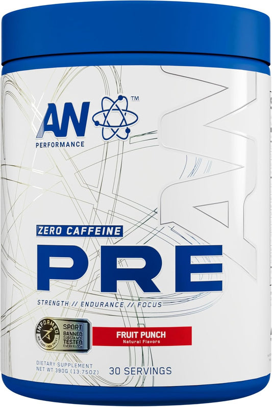 Non-Stimulant Pre-Workout Supplement with Beta Alanine and Citrulline - Zero Caffeine Fruit Punch Energy Drink Mix - Informed Sport Certified - 30 Servings