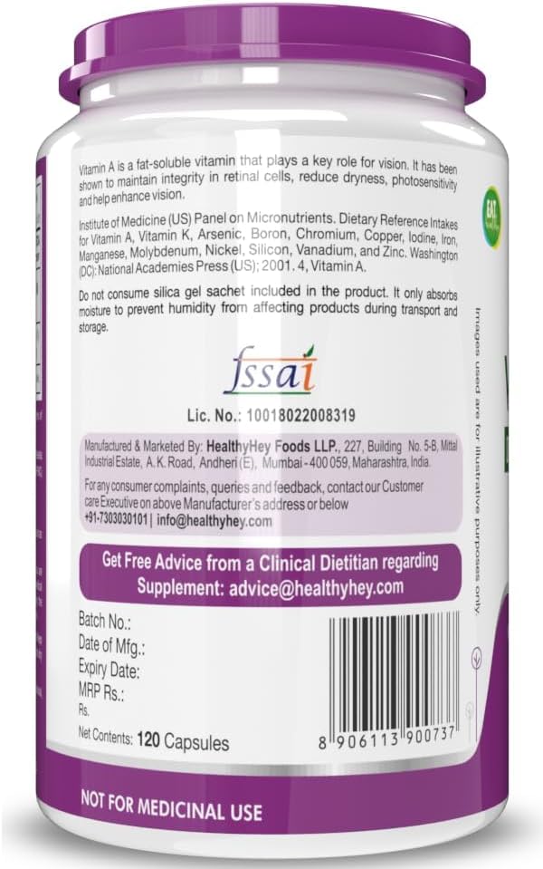 Non-Synthetic Natural Vitamin A Supplement from Beta Carotene | Non-GMO | 120 Veg Capsules