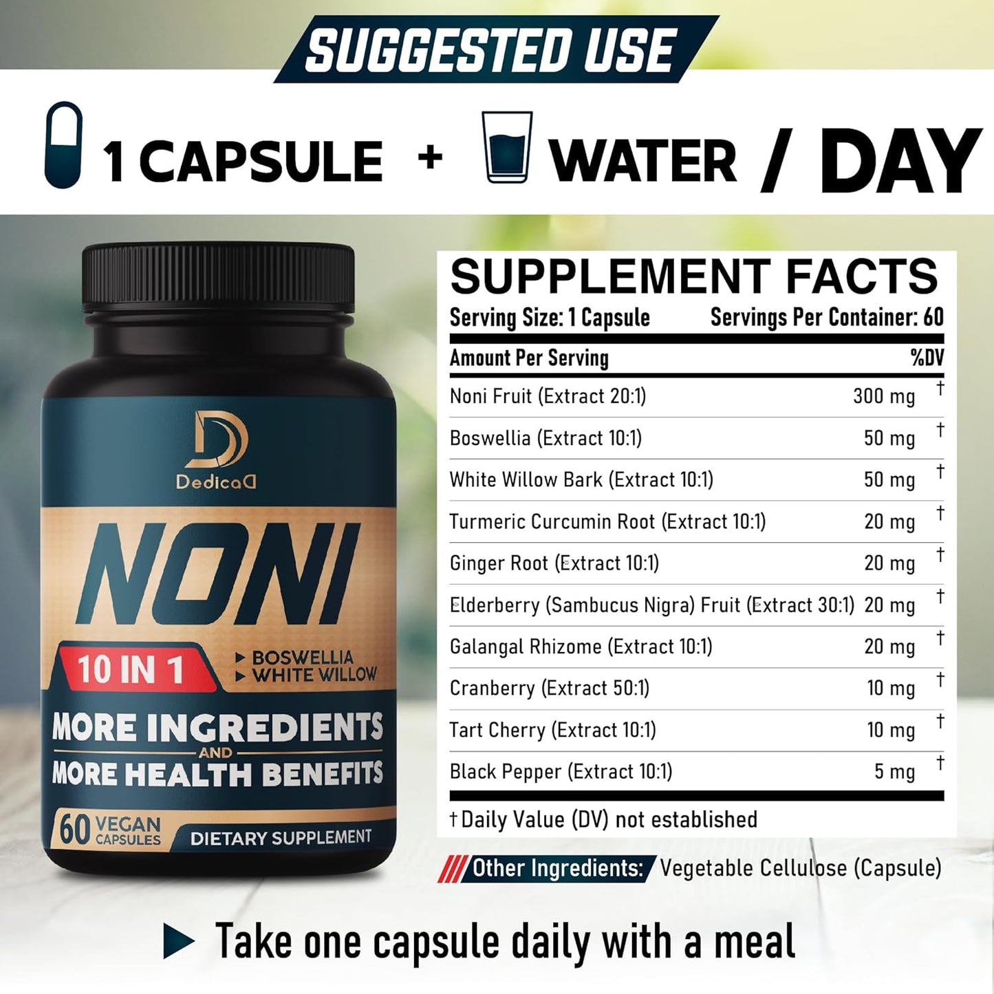 Noni Capsules 10-in-1 with Elderberry, Boswellia, Turmeric, Ginger - 4 Month Supply for Muscle, Joint, Digestive & Immune Support - 120 Vegan Capsules - Non-GMO & Gluten-Free