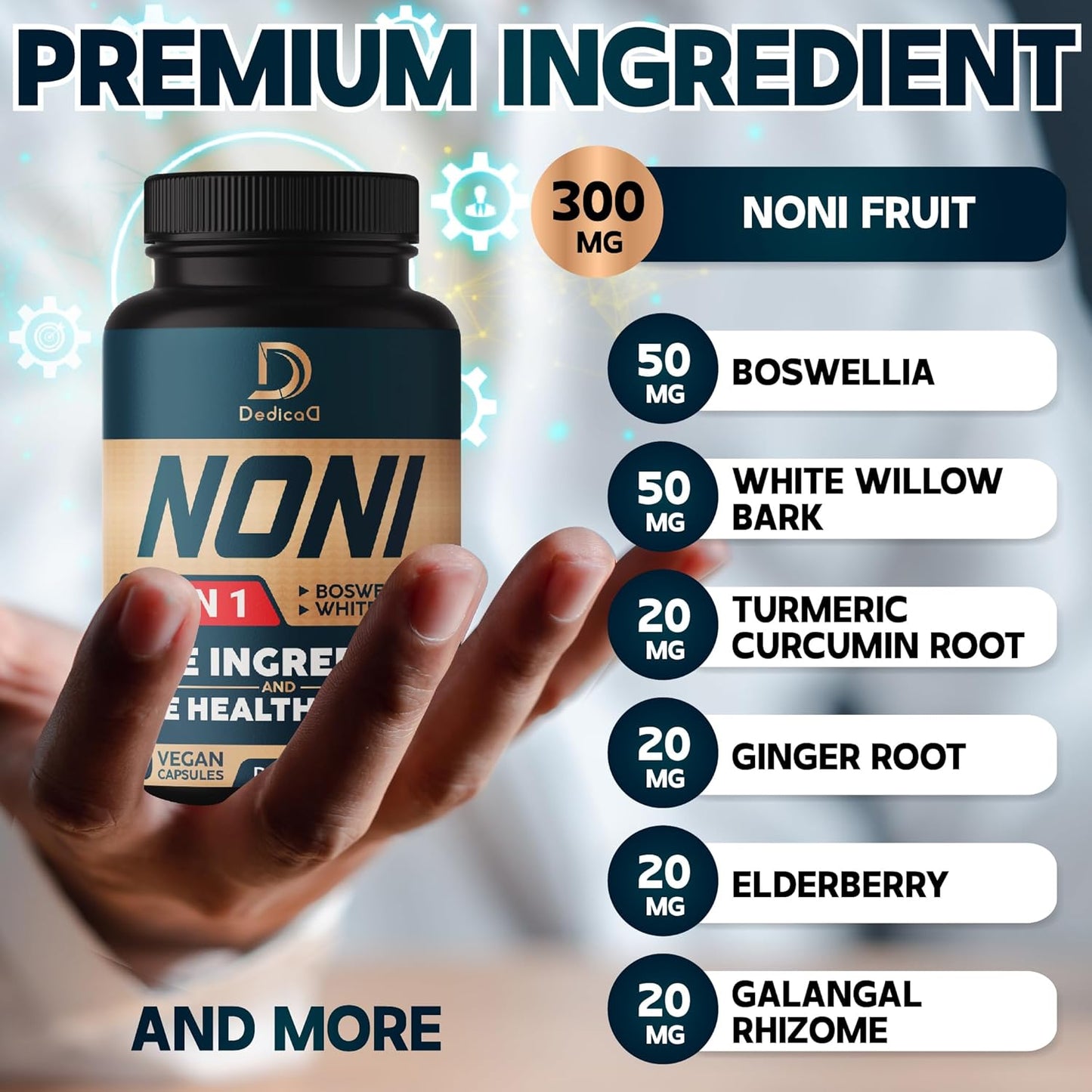Noni Capsules 10-in-1 with Elderberry, Boswellia, Turmeric, Ginger - 4 Month Supply for Muscle, Joint, Digestive & Immune Support - 120 Vegan Capsules - Non-GMO & Gluten-Free