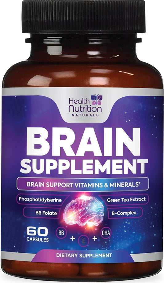 Nootropic Brain Supplements for Memory & Focus - Cognitive Support with Phosphatidylserine & Brain Health Vitamins - 60 Capsules