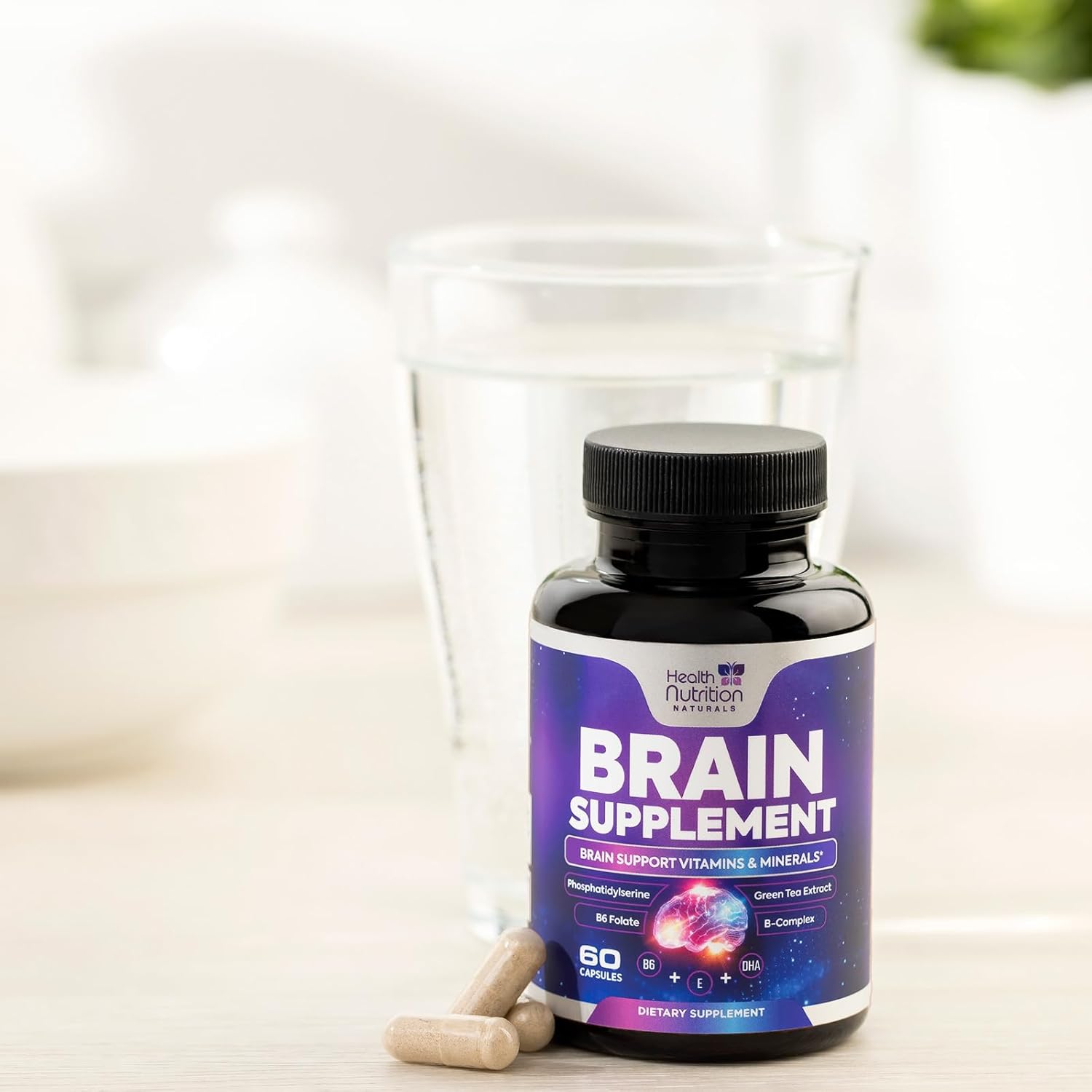 Nootropic Brain Supplements for Memory & Focus - Cognitive Support with Phosphatidylserine & Brain Health Vitamins - 60 Capsules