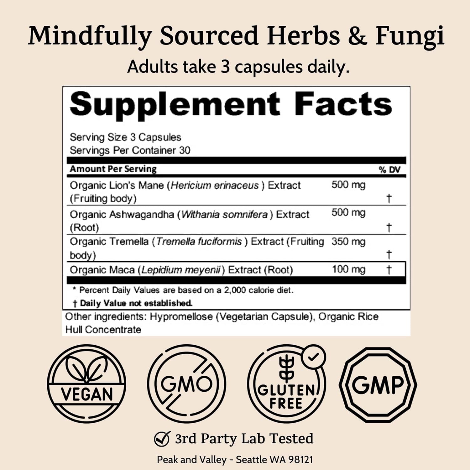 Nootropic Brain Support Supplement with Lion's Mane & Ashwagandha - 1450mg, 90 Ct Capsules for Memory, Focus, Energy - Cognitive Formula for Adults & Seniors