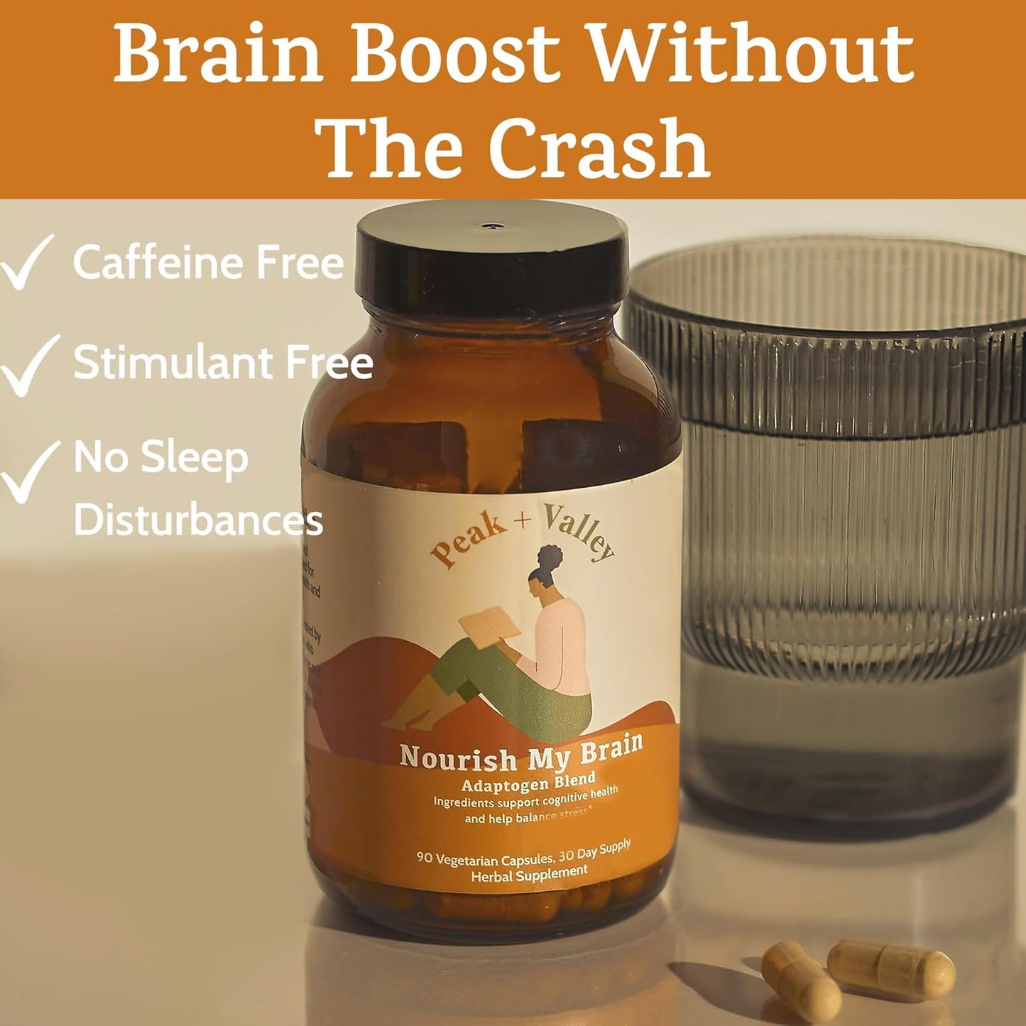 Nootropic Brain Support Supplement with Lion's Mane & Ashwagandha - 1450mg, 90 Ct Capsules for Memory, Focus, Energy - Cognitive Formula for Adults & Seniors