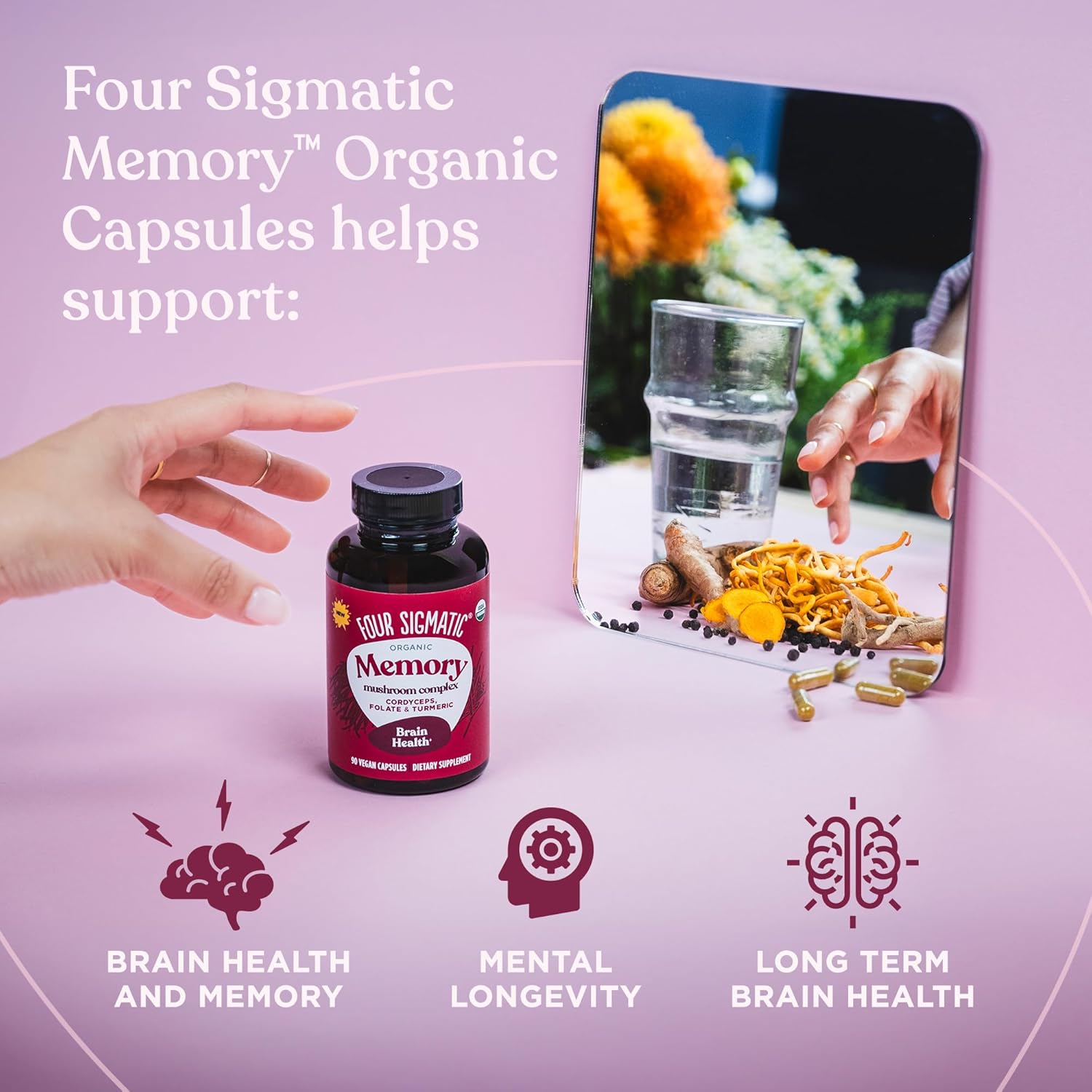 Nootropic Memory Support Capsules with Cordyceps, Turmeric & Ashwagandha | Improve Focus & Mental Clarity | 30 Servings