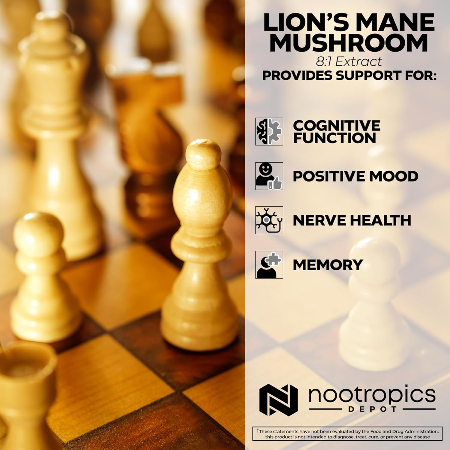 Nootropics Depot Lions Mane Mushroom Capsules 180 Count 500mg | 8:1 Dual Extract | Whole Fruiting Body Supplement