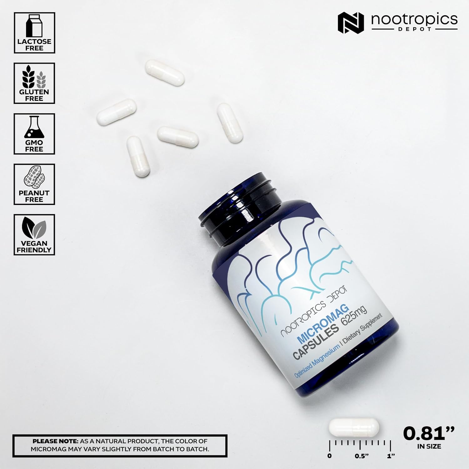 Nootropics Depot MicroMag Magnesium Capsules - 625mg - 90 Count - 200mg Elemental Magnesium