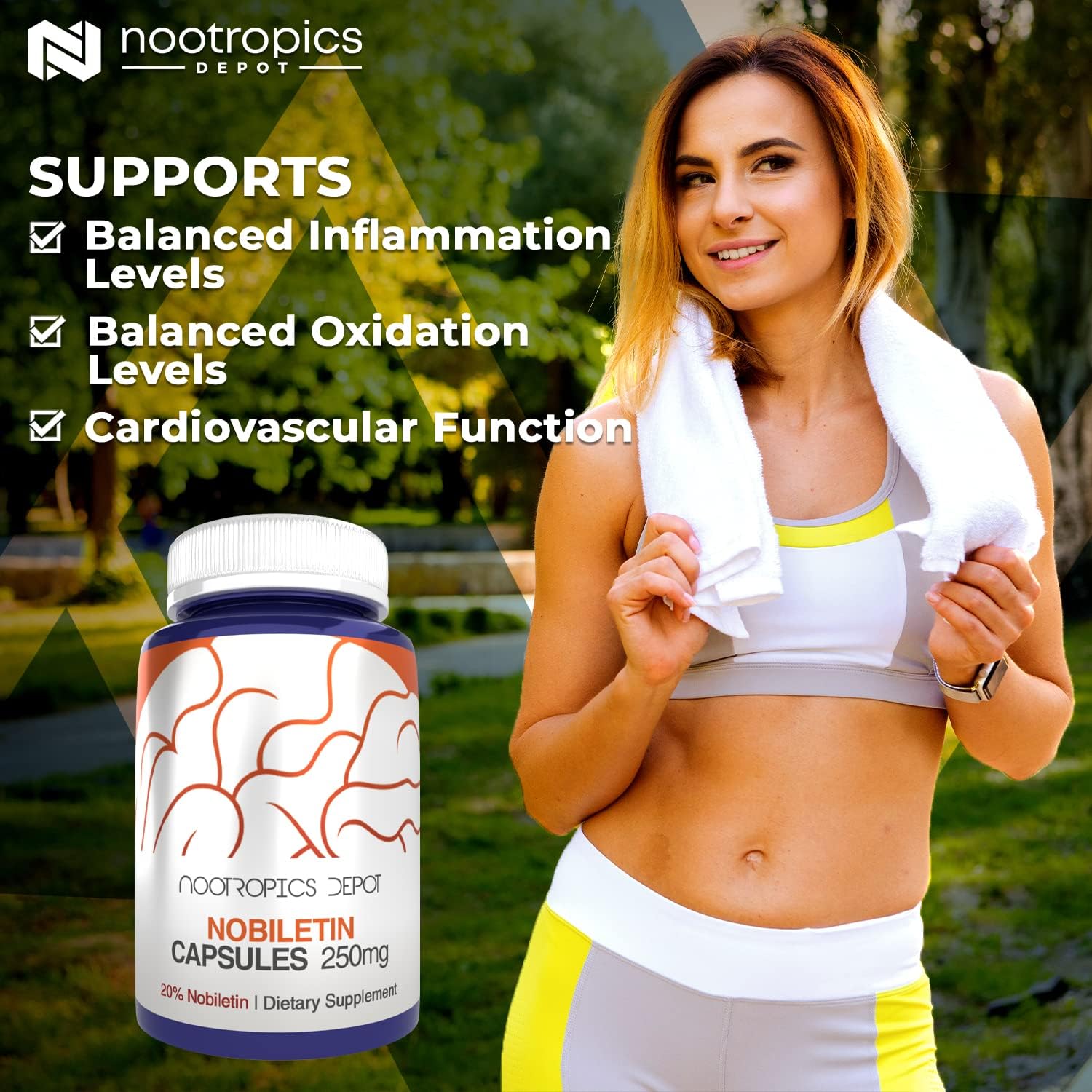Nootropics Depot Nobiletin Capsules 250mg - 30 Count - 20% Extract - Citrus Aurantium - Cognitive & Metabolic Support - Cardiovascular Function