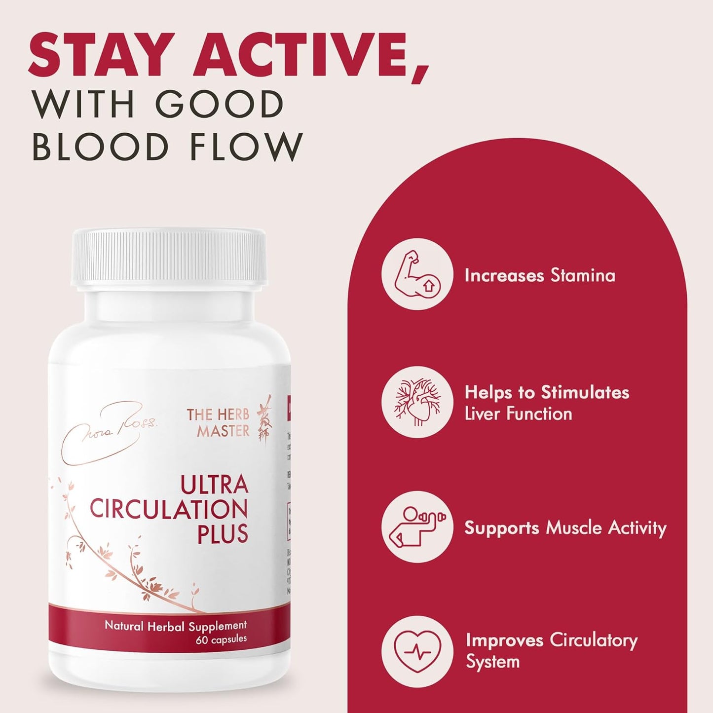Nora Ross Ultra Circulation Supplements - Heart & Relaxation Support - Nitric Oxide & Blood Flow Boost - 60 Capsules