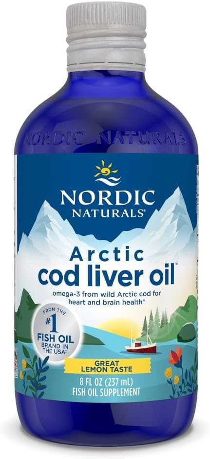 Nordic Naturals Arctic Cod Liver Oil Lemon Flavor - 8 oz - 1060mg Omega-3s EPA DHA Heart Brain Health Immunity Wellness - Non-GMO - 48 Servings