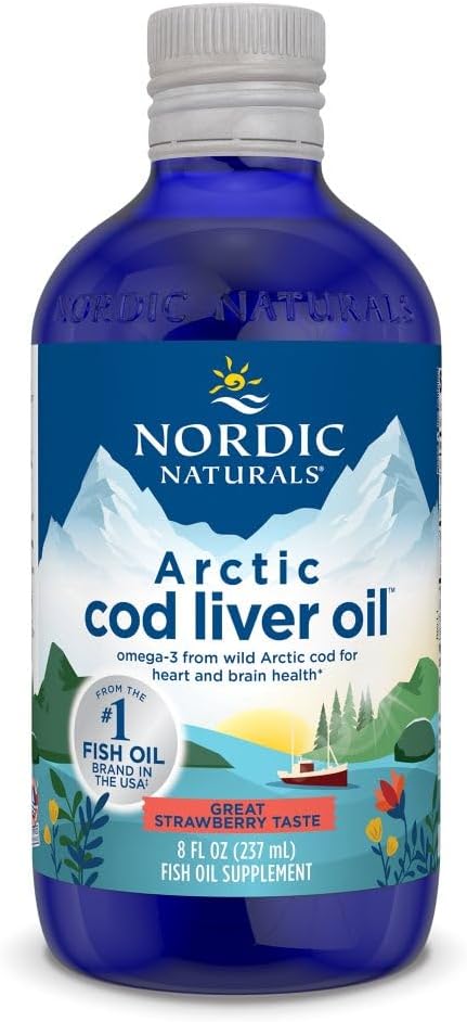 Nordic Naturals Arctic Cod Liver Oil, Strawberry Flavor - 8 oz Bottle - 1060 mg Omega-3s with EPA & DHA for Heart, Brain, Immune Health - Non-GMO - 48 Servings