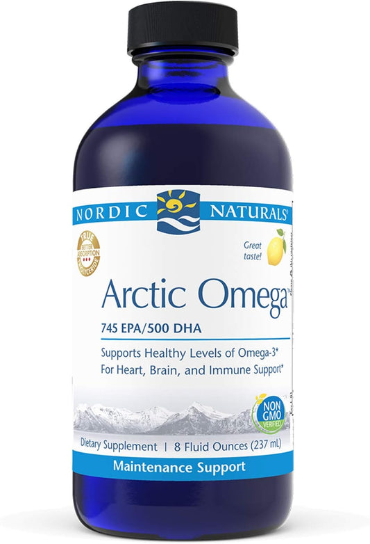 Nordic Naturals Arctic Omega Lemon Flavor Fish Oil 8 oz - 1560 mg Omega-3 EPA & DHA Immune Brain Heart - Non-GMO 48 Servings
