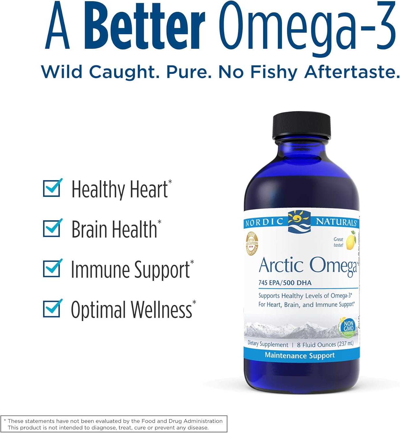 Nordic Naturals Arctic Omega Lemon Flavor Fish Oil 8 oz - 1560 mg Omega-3 EPA & DHA Immune Brain Heart - Non-GMO 48 Servings