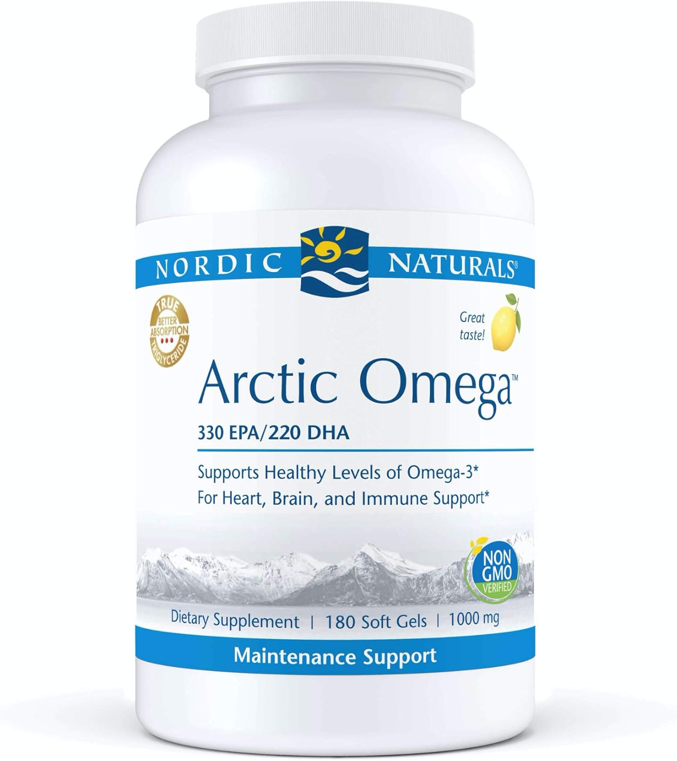 Nordic Naturals Arctic Omega Lemon Flavor Soft Gels - 180 Count - 690mg Omega-3 Fish Oil - EPA & DHA - Immune, Brain, Heart Health - Non-GMO - 90 Servings