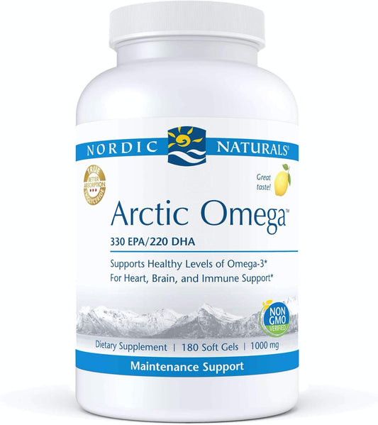 Nordic Naturals Arctic Omega Lemon Flavor Soft Gels - 180 Count - 690mg Omega-3 Fish Oil - EPA & DHA - Immune, Brain, Heart Health - Non-GMO - 90 Servings