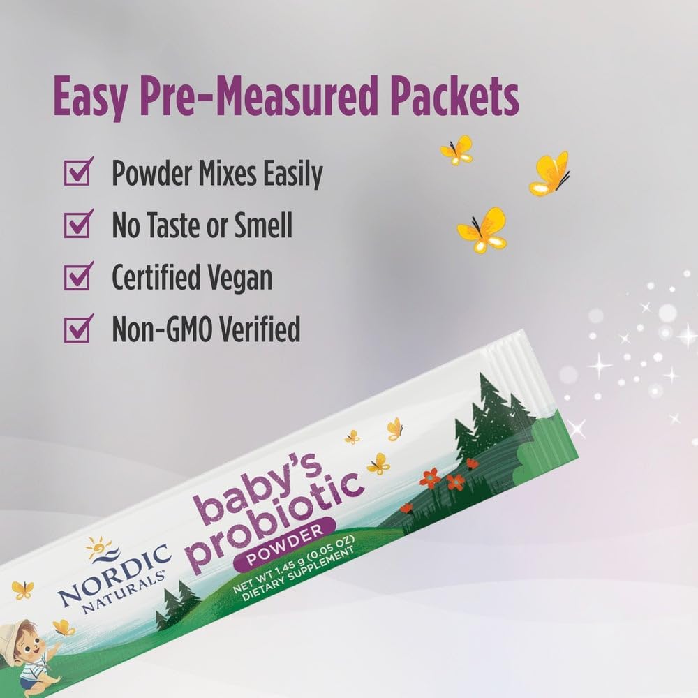 Nordic Naturals Baby Probiotic Powder - Unflavored, 30 Packets, 4 Billion CFU - Digestive & Immune Support for Babies & Toddlers