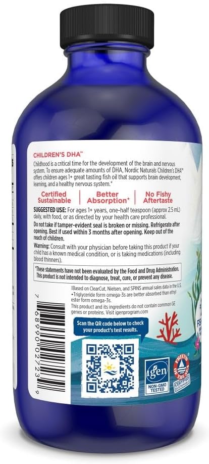Nordic Naturals Children’s DHA Strawberry 8 oz - 530mg Omega-3 EPA & DHA for Kids - Brain Development - Non-GMO - 96 Servings