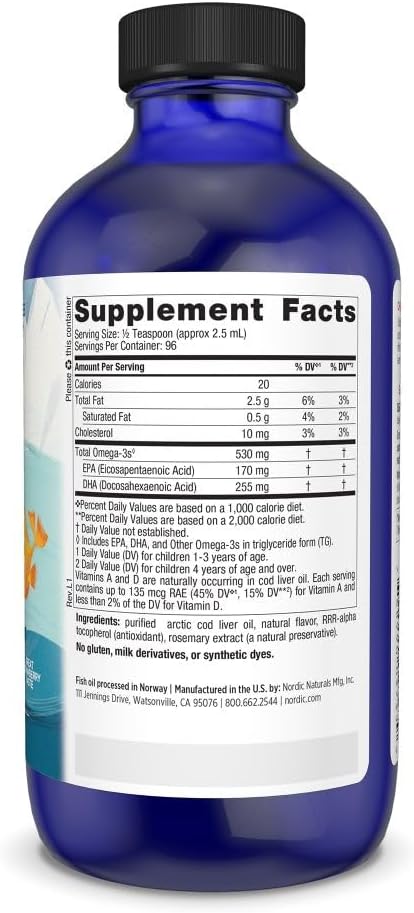 Nordic Naturals Children’s DHA Strawberry 8 oz - 530mg Omega-3 EPA & DHA for Kids - Brain Development - Non-GMO - 96 Servings