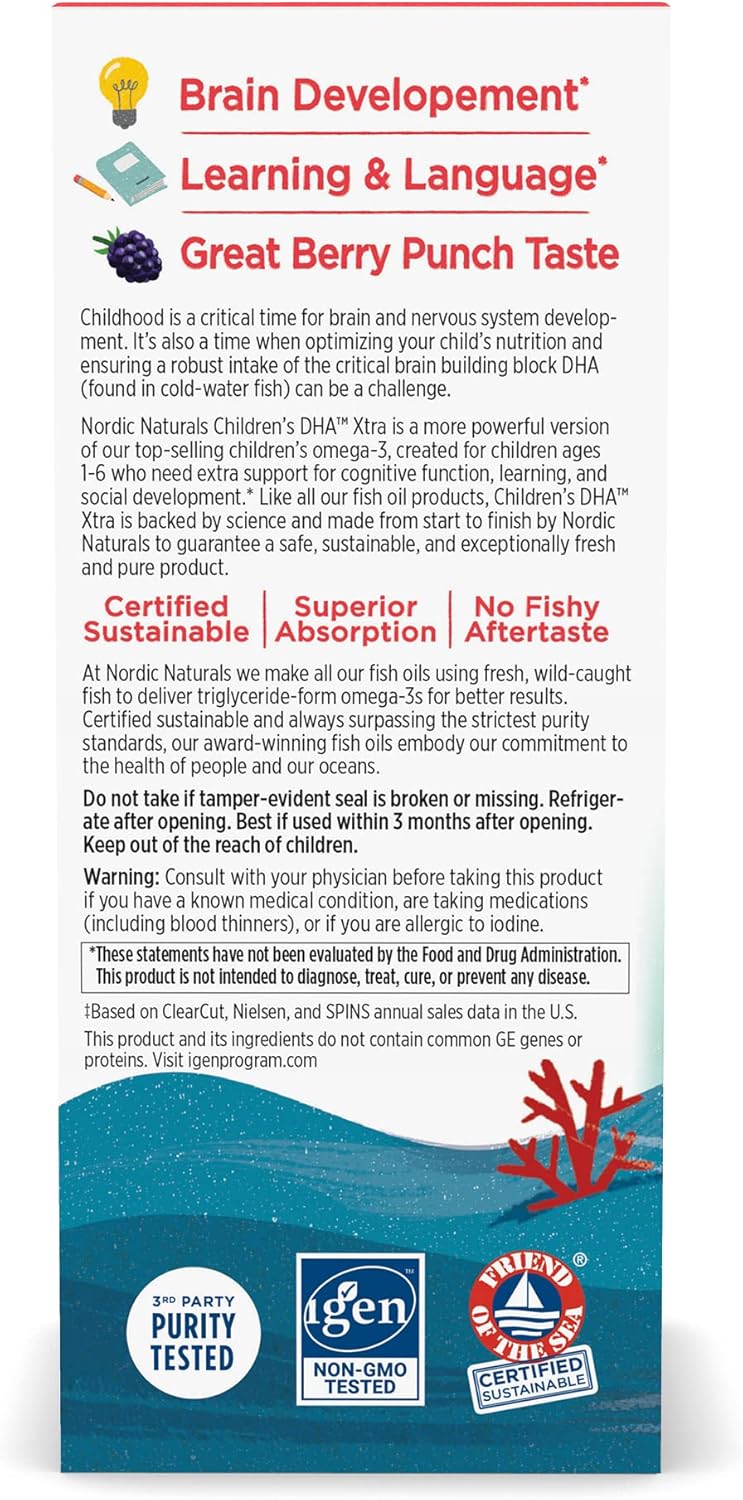 Nordic Naturals Children’s DHA Xtra Berry Punch 2 oz - 880mg Omega-3s for Kids - Cognitive & Immune Support - Non-GMO - 48 Servings