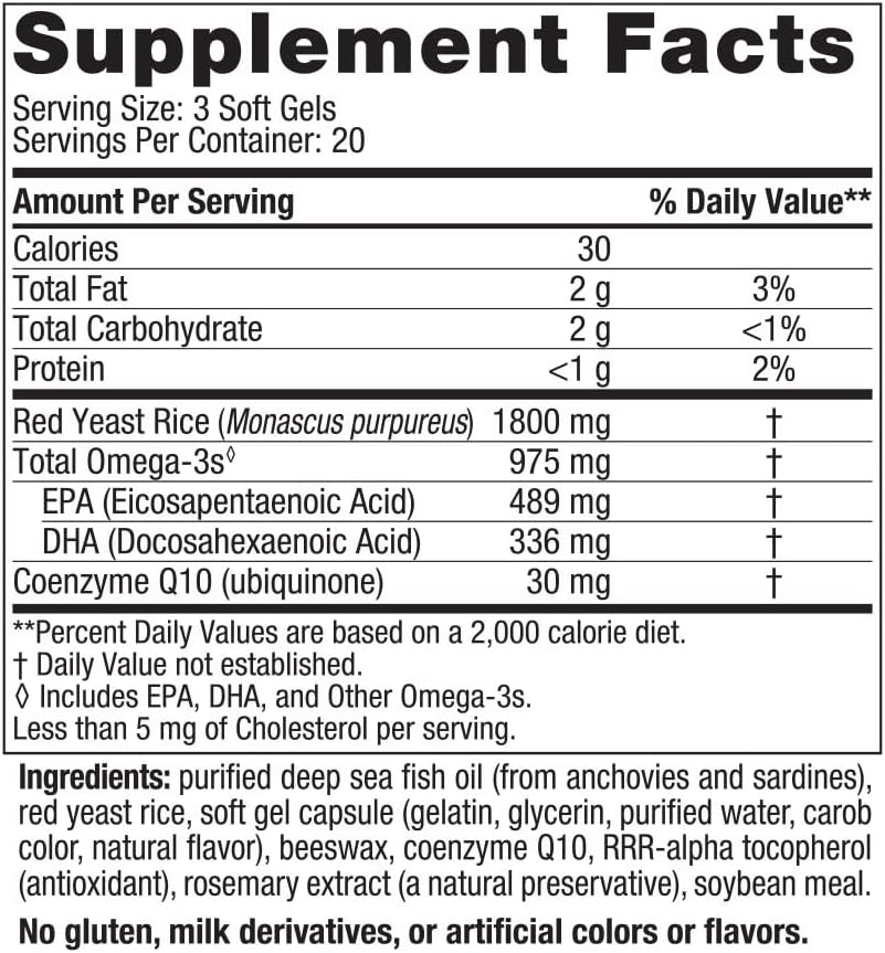 Nordic Naturals Cholesterol Omega LDL Soft Gels - Lemon Flavored with Red Yeast Rice & CoQ10 - Supports Healthy Cholesterol Levels and Antioxidant Defense - Non-GMO - 20 Servings
