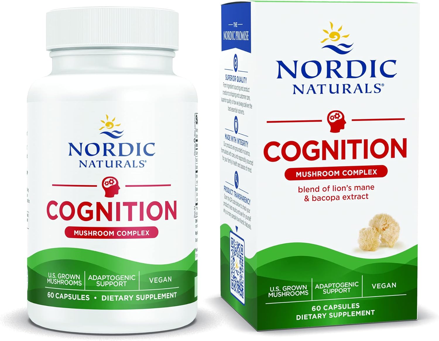 Nordic Naturals Cognition Mushroom Complex Capsules - Brain, Memory & Mood Support - Lion's Mane & Bacopa Extract - Non-GMO - Vegan - 30 Servings