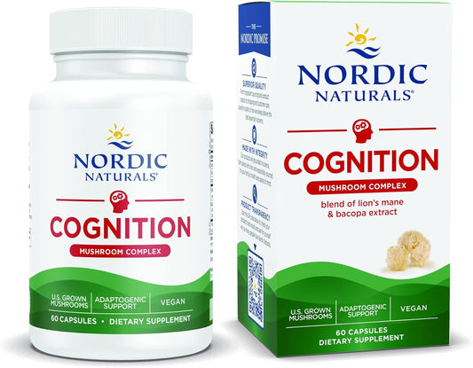 Nordic Naturals Cognition Mushroom Complex Capsules - Brain, Memory & Mood Support - Lion's Mane & Bacopa Extract - Non-GMO - Vegan - 30 Servings