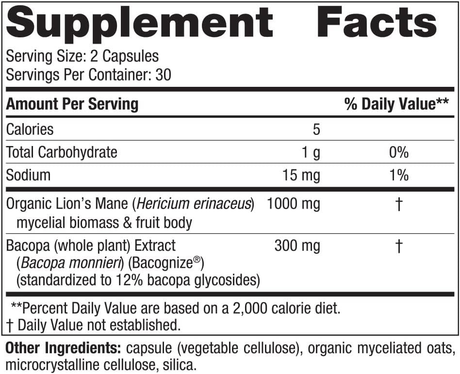 Nordic Naturals Cognition Mushroom Complex Capsules - Brain, Memory & Mood Support - Lion's Mane & Bacopa Extract - Non-GMO - Vegan - 30 Servings