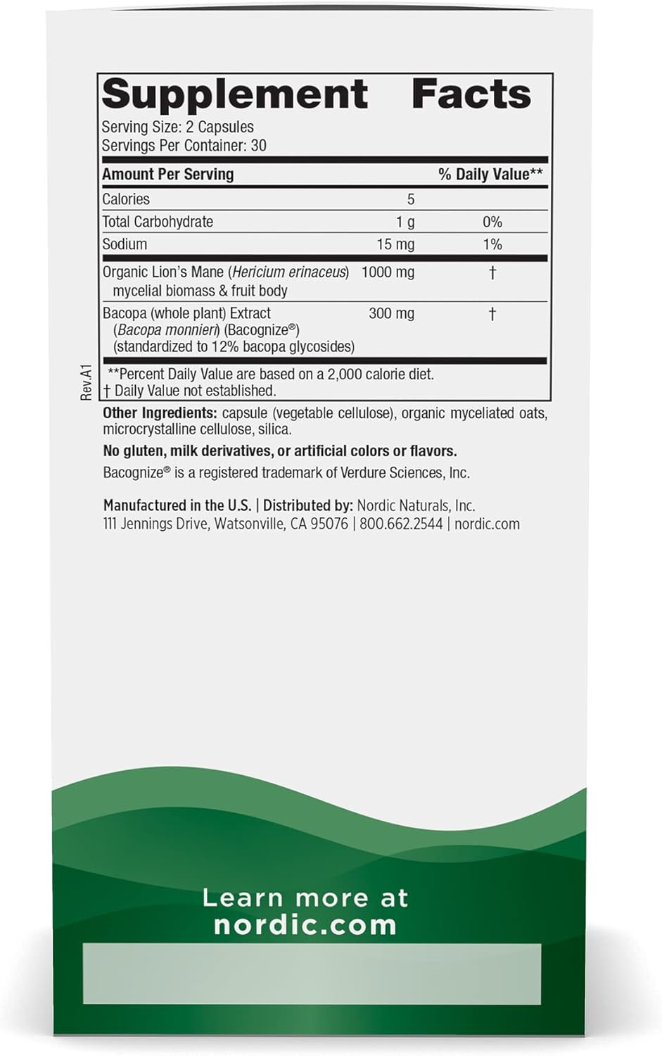 Nordic Naturals Cognition Mushroom Complex Capsules - Brain, Memory & Mood Support - Lion's Mane & Bacopa Extract - Non-GMO - Vegan - 30 Servings