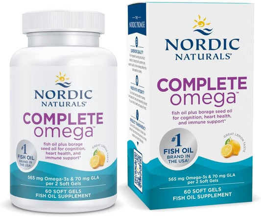 Nordic Naturals Complete Omega Soft Gels - Lemon Flavor - 60ct - 565mg Omega-3 with EPA, DHA, and GLA - Supports Skin, Brain, Mood - Non-GMO - 30 Servings