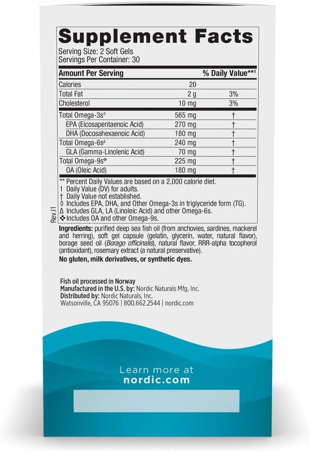 Nordic Naturals Complete Omega Soft Gels - Lemon Flavor - 60ct - 565mg Omega-3 with EPA, DHA, and GLA - Supports Skin, Brain, Mood - Non-GMO - 30 Servings