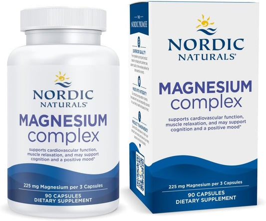 Nordic Naturals Magnesium Complex Capsules - 90 Count - 225mg Magnesium & 1.9mg Iron - Supports Brain, Heart, Mood, Energy, & Muscle Relaxation - Non-GMO, Vegan - 30 Servings