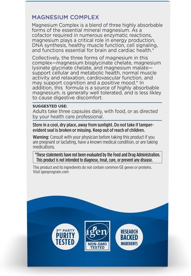 Nordic Naturals Magnesium Complex Capsules - 90 Count - 225mg Magnesium & 1.9mg Iron - Supports Brain, Heart, Mood, Energy, & Muscle Relaxation - Non-GMO, Vegan - 30 Servings