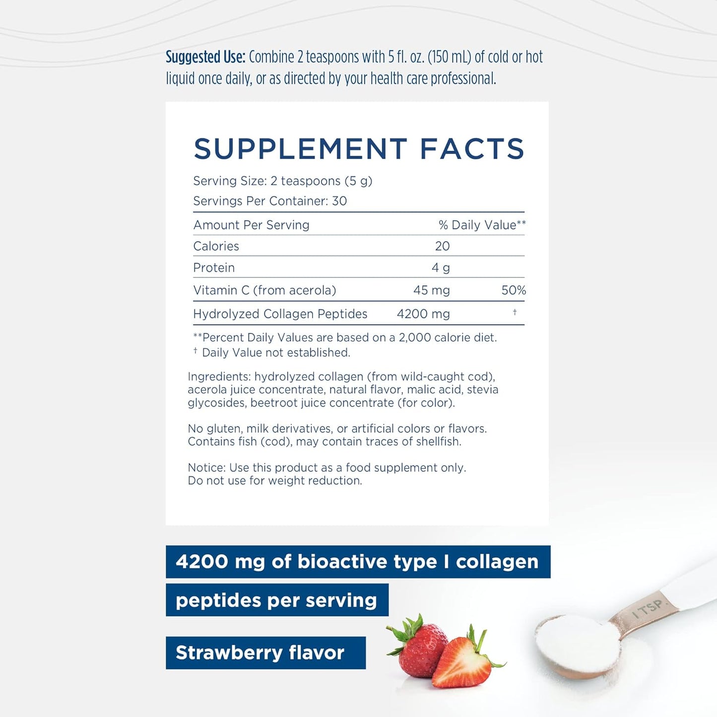 Nordic Naturals Marine Collagen Powder with Vitamin C - Strawberry Flavor - 5.29 oz - Skin, Joint, and Bone Health - 30 Servings