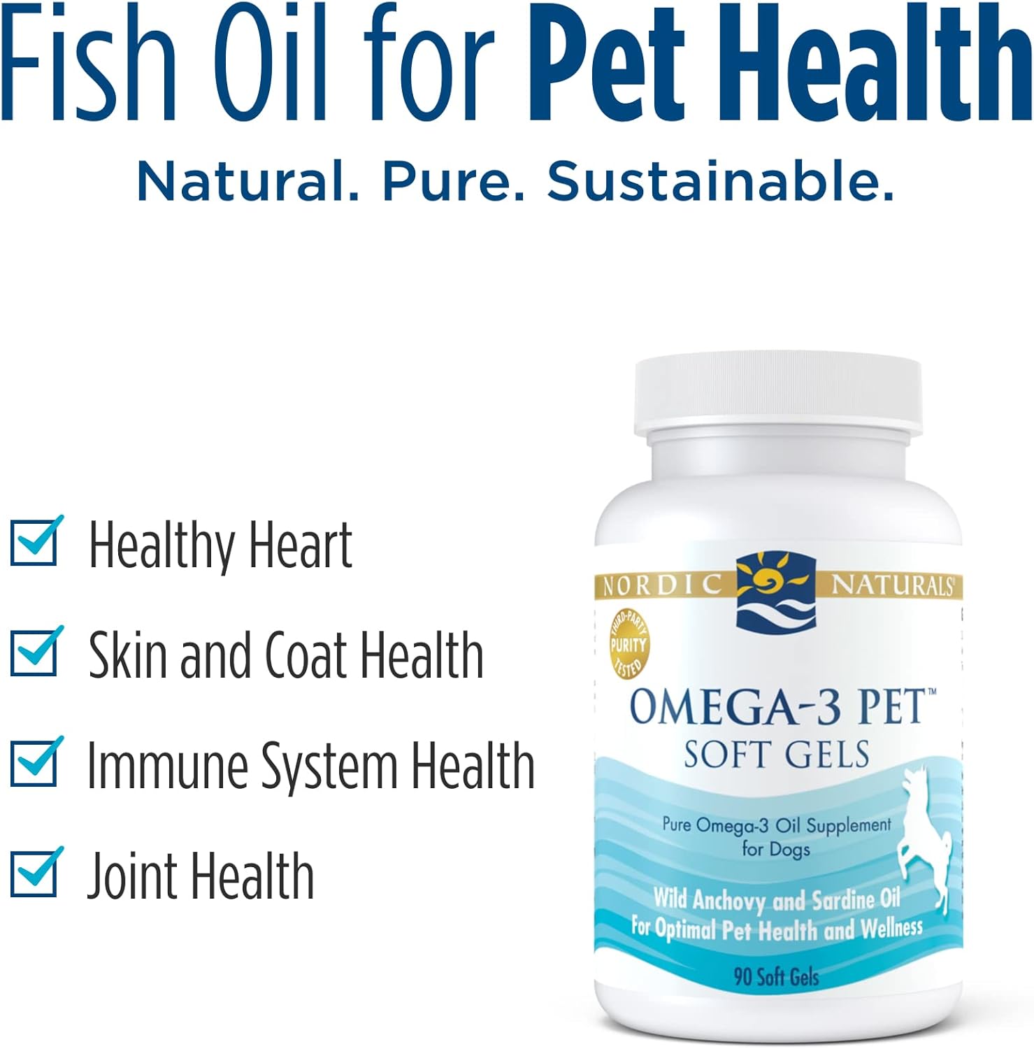 Nordic Naturals Omega-3 Pet Soft Gels - Unflavored Fish Oil for Dogs - Promotes Heart, Skin, Coat, Joint & Immune Health - 90 ct