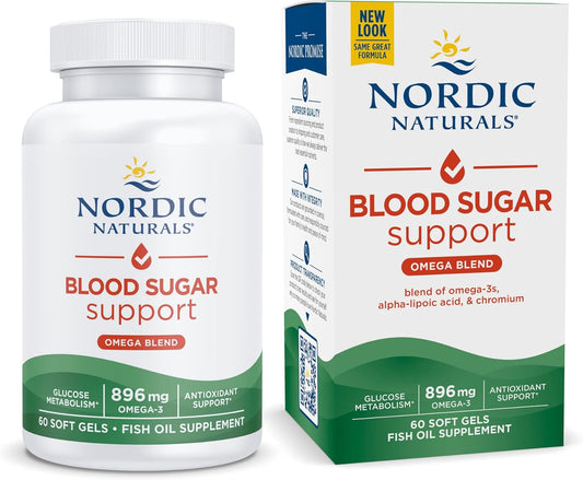 Nordic Naturals Omega Blood Sugar Soft Gels - Lemon Flavor - 60 Count - Supports Metabolism with Omega-3, Alpha-Lipoic Acid, and Chromium - Non-GMO - 30 Servings