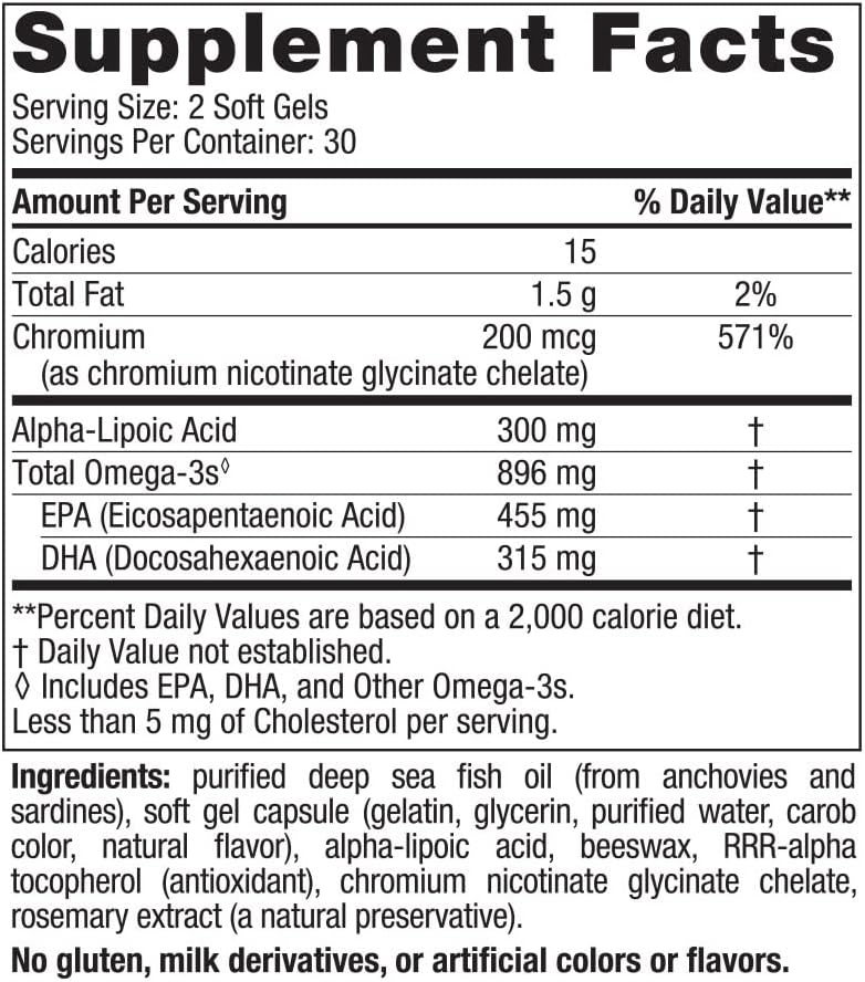 Nordic Naturals Omega Blood Sugar Soft Gels - Lemon Flavor - 60 Count - Supports Metabolism with Omega-3, Alpha-Lipoic Acid, and Chromium - Non-GMO - 30 Servings